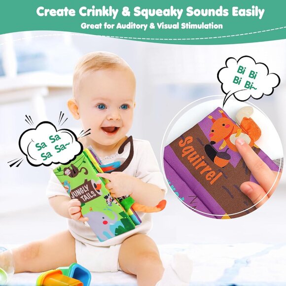 Baby Books Toys, Touch and Feel Crinkle Cloth Book for Infant Baby 0-3-6-12-18 M - Picture 4 of 6